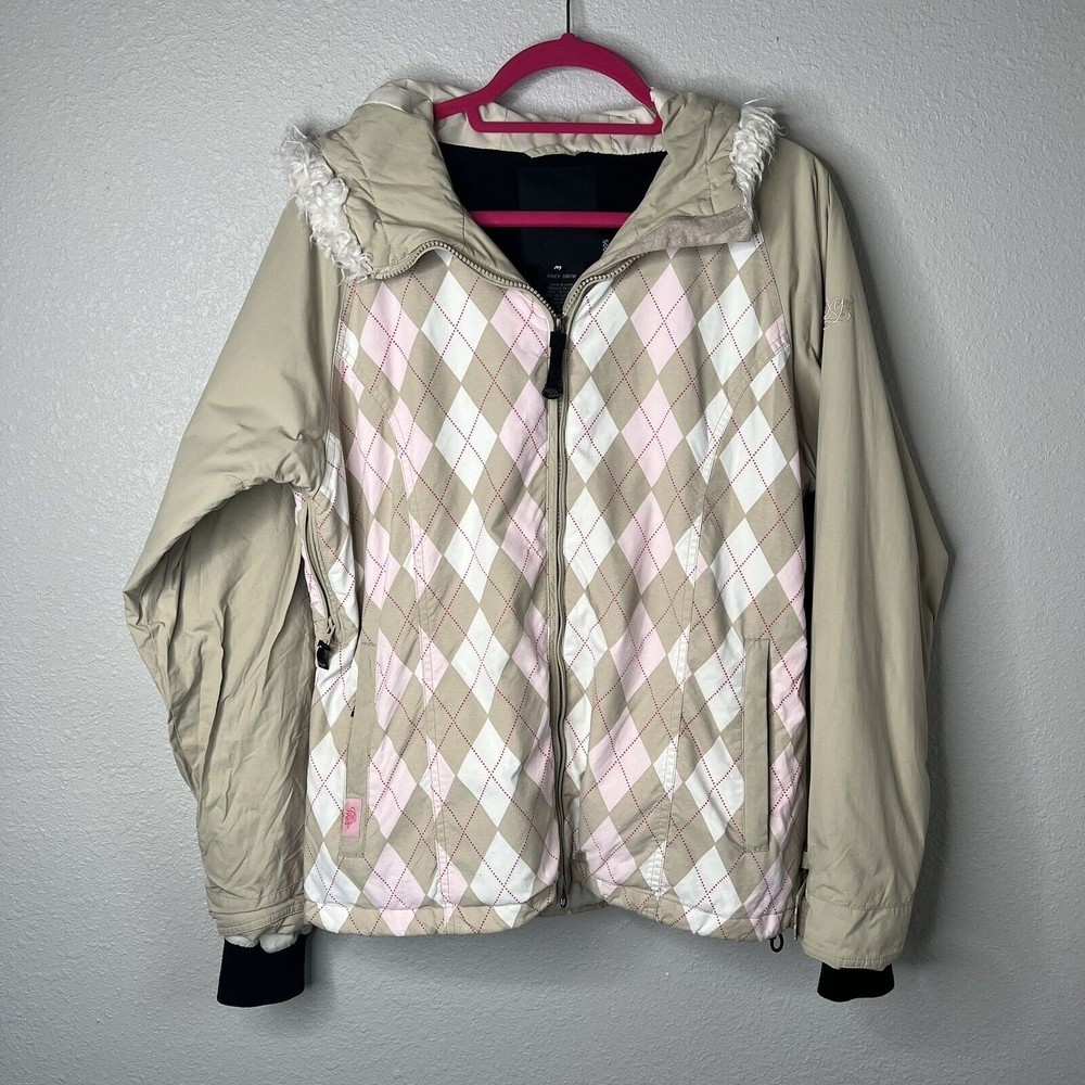 Roxy Woman's Snow Jacket Size Medium Diamond 5,000 Snowboard Jacket Fur Hood
